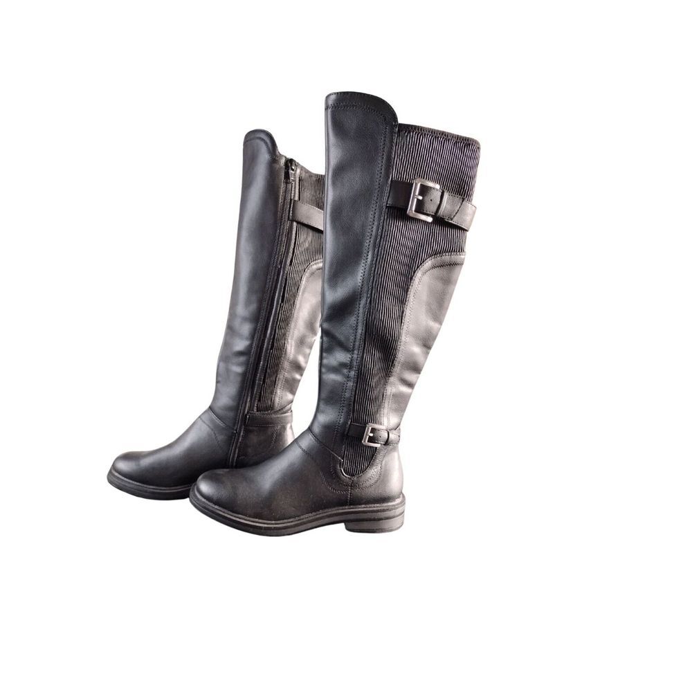 WHITE MOUNTAIN Womens  Black Meditate Block Heel Riding Boot 5